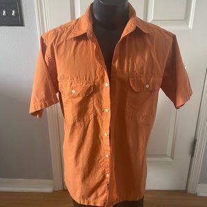 Murano Men Salmon Colored Short Sleeved Shirt withVents on the Side Size Large